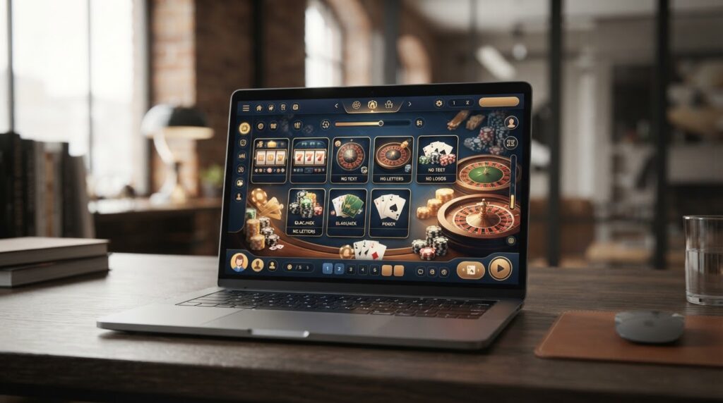 Sự Phát Triển Của Casino Trực Tuyến Trong Ngành Giải Trí Số Giao diện trò chơi giải trí kỹ thuật số hiện đại trên màn hình máy tính