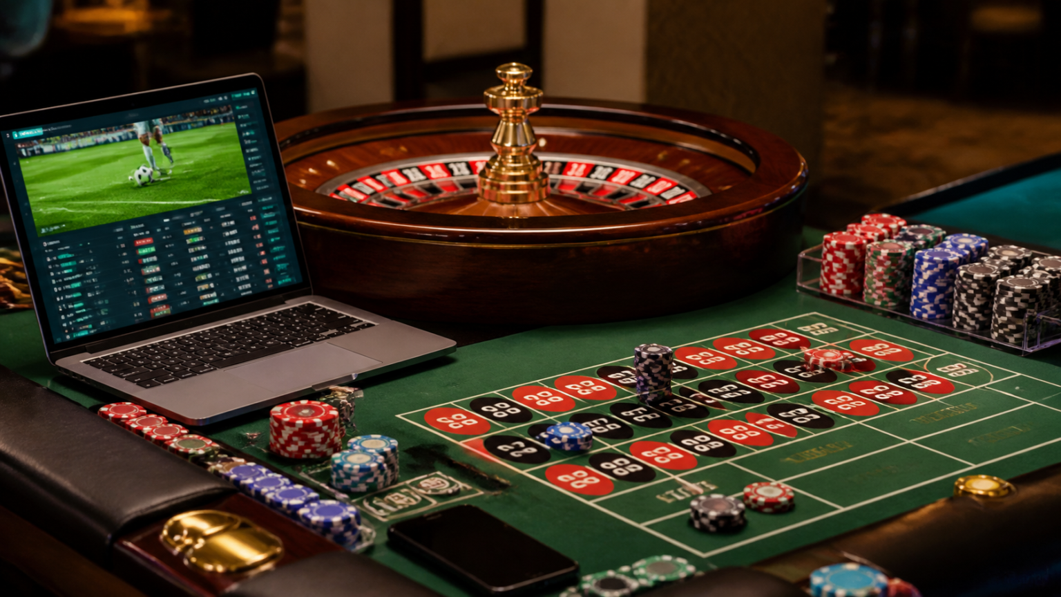 Interfaccia di scommesse online con fiches e roulette in primo piano