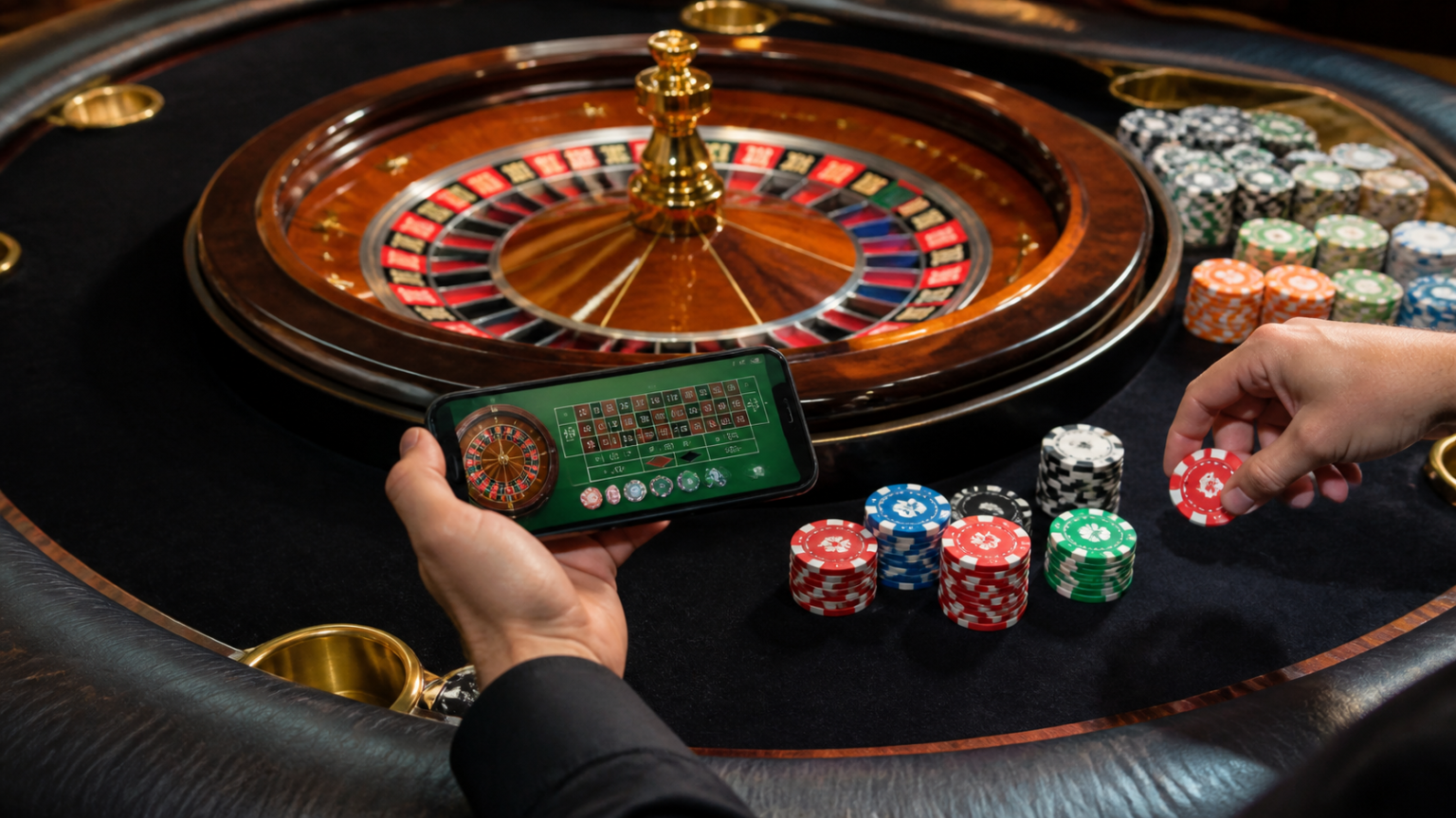 What online betting actually includes: online betting Singapore Roulette table with smartphone for online betting