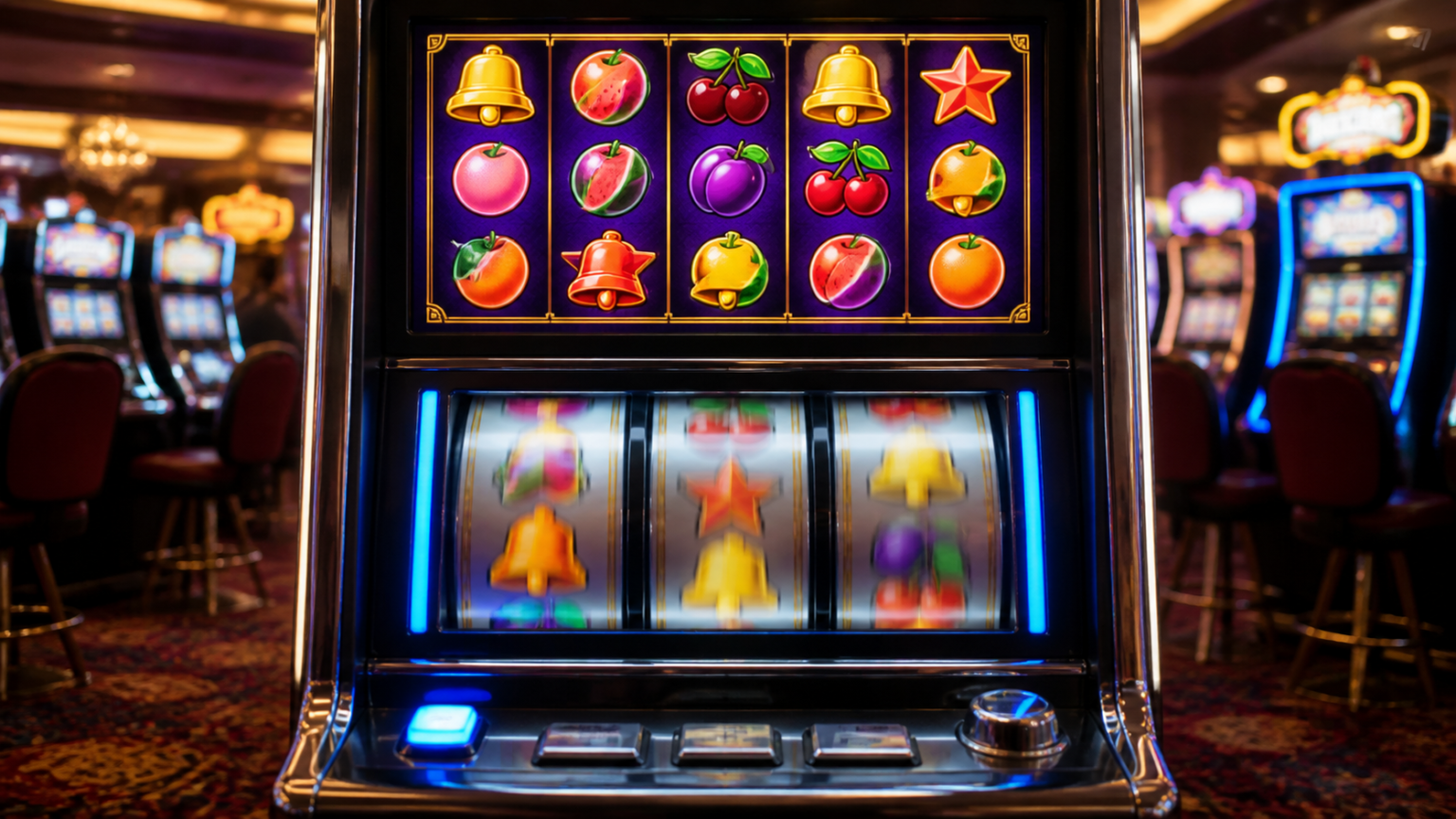 Casino slot machine with spinning reels